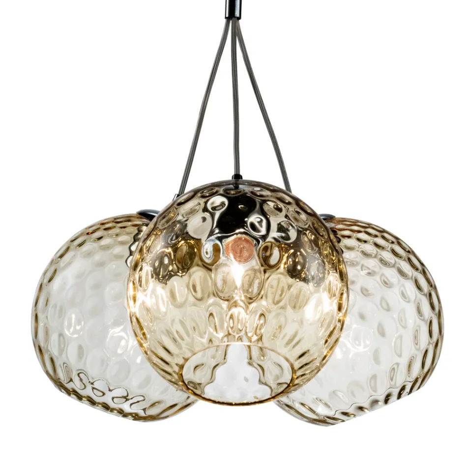 Lustre Lucilla à trois lumières en verre soufflé vénitien, fabriqué en Italie. Viadurini