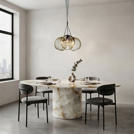 Lustre Lucilla à trois lumières en verre soufflé vénitien, fabriqué en Italie. Viadurini