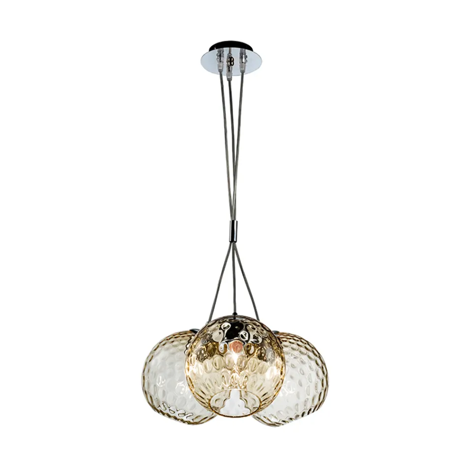 Lustre Lucilla à trois lumières en verre soufflé vénitien, fabriqué en Italie. Viadurini