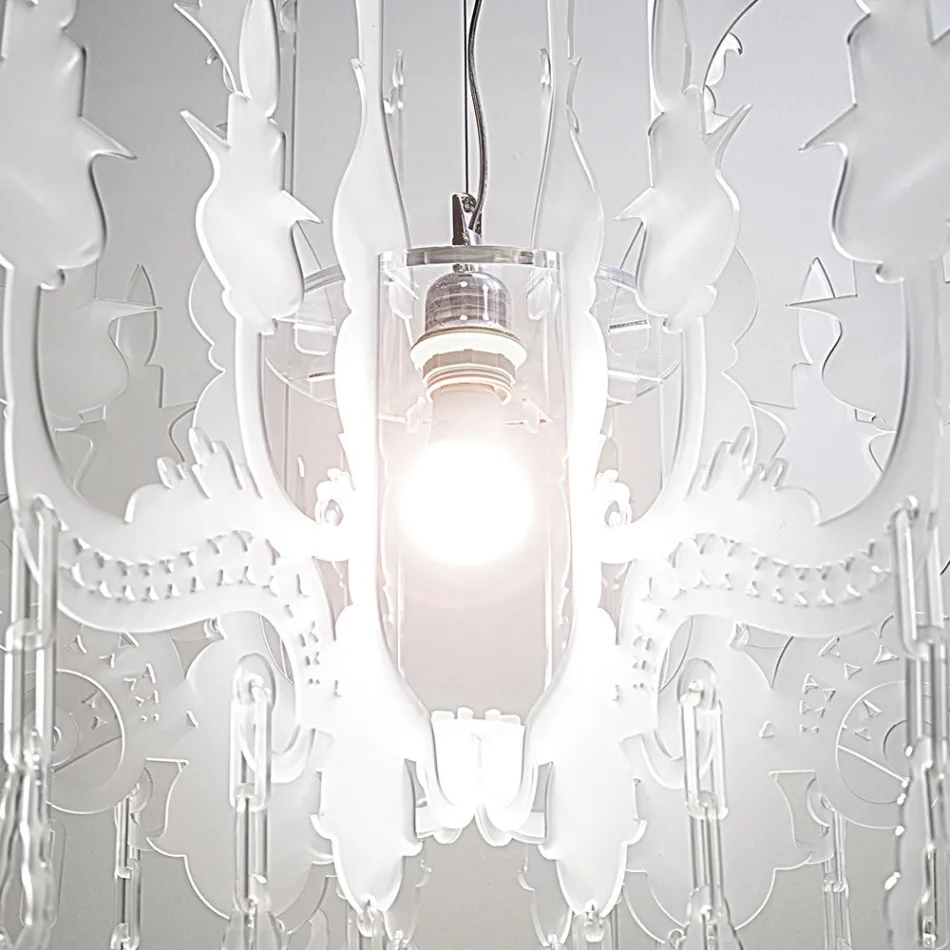 Suspension en plexiglas blanc satiné, fabriquée en Italie - Luca Viadurini