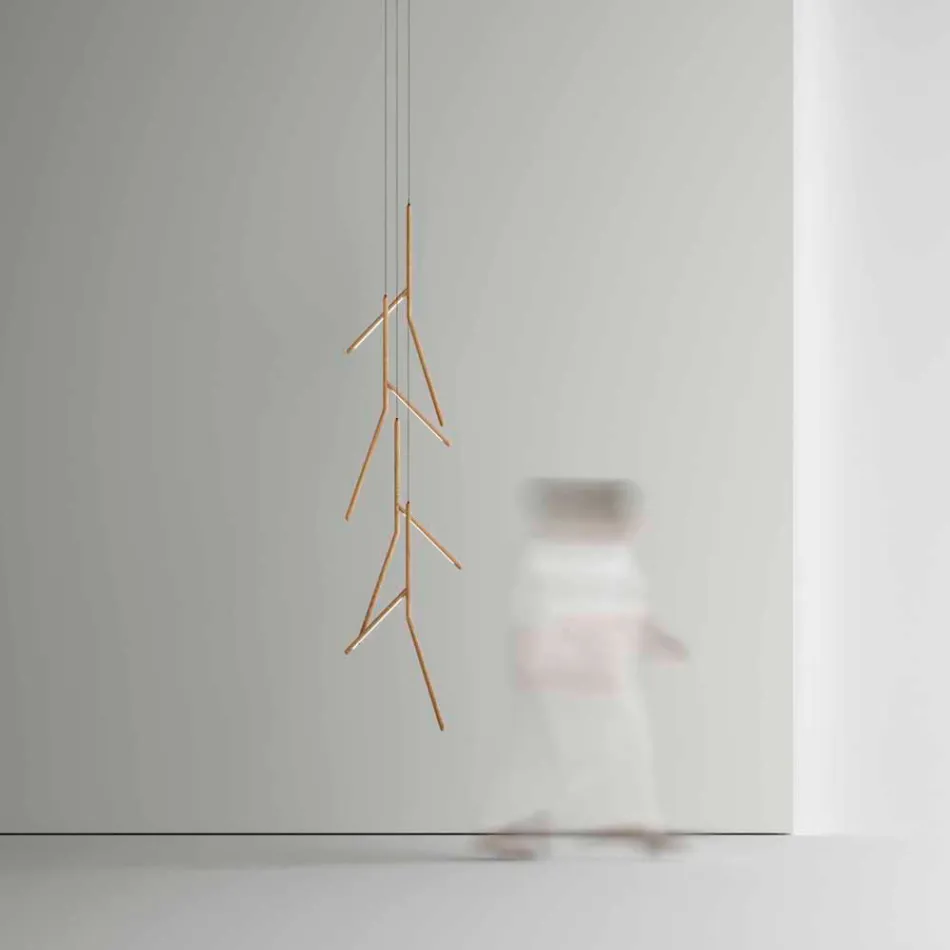 Lustre suspendu avec rosace en bois unique fabriqué en Italie - Orlov Viadurini