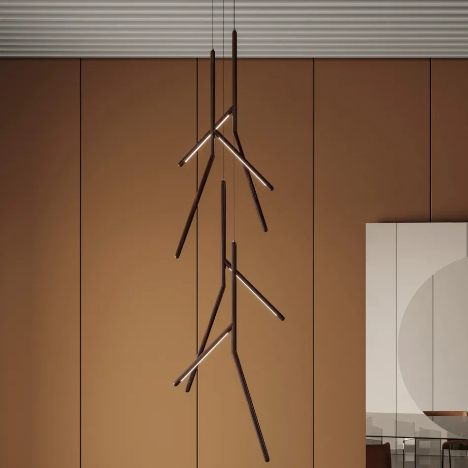 Lustre suspendu avec rosace en bois unique fabriqué en Italie - Orlov Viadurini