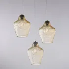 Suspension Alnitak à 3 lumières en verre noir et métal Viadurini