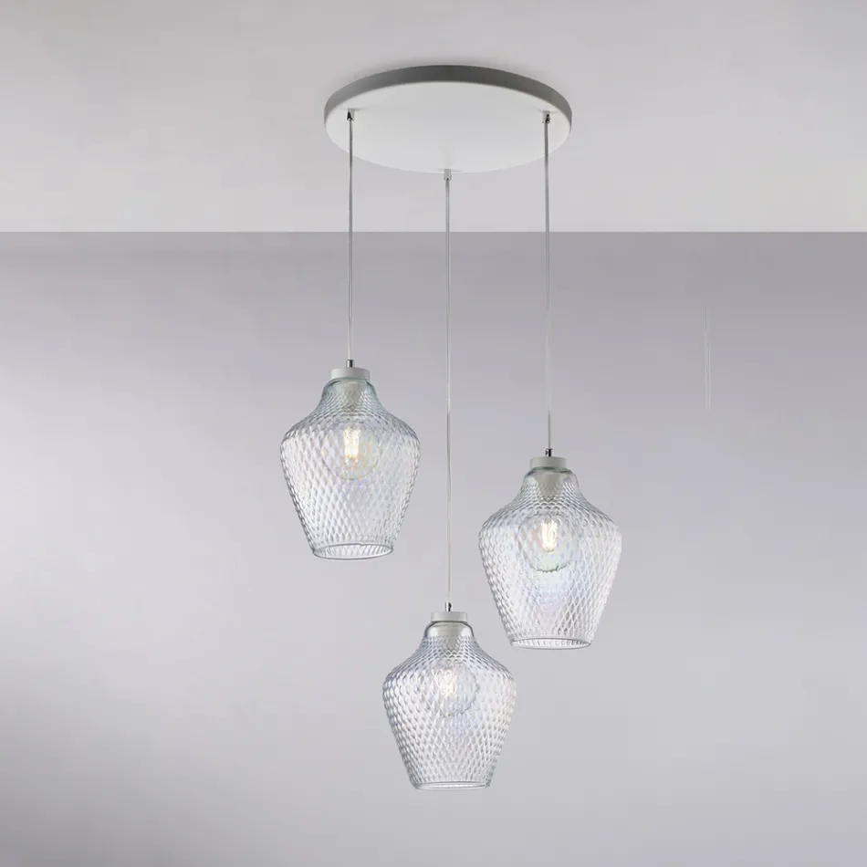 Suspension Alnitak à 3 lumières en verre noir et métal Viadurini