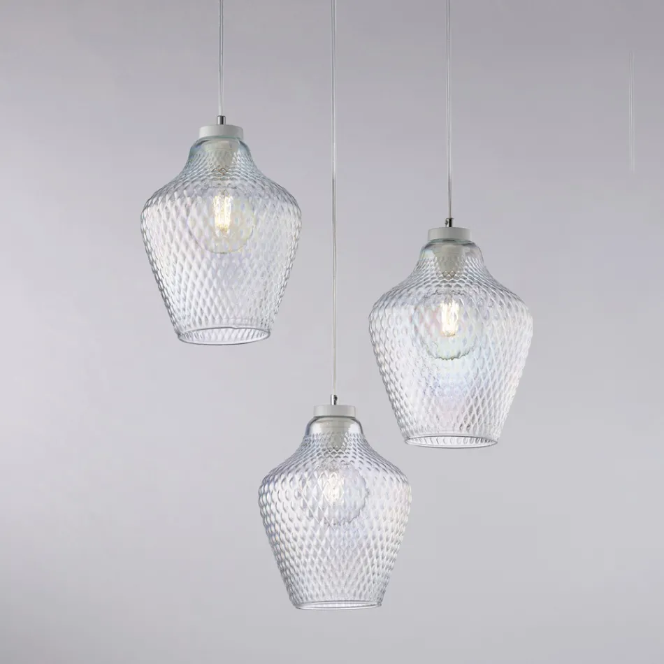 Suspension Alnitak à 3 lumières en verre noir et métal Viadurini