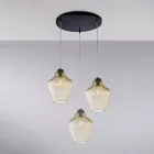 Suspension Alnitak à 3 lumières en verre noir et métal Viadurini