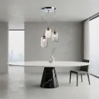 Lustre à trois lumières avec barre circulaire en verre soufflé, fabriqué en Italie - Soffio Viadurini