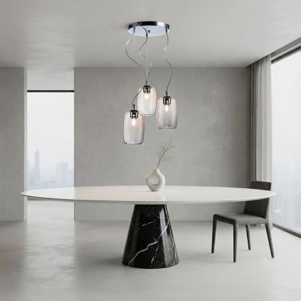 Lustre à trois lumières avec barre circulaire en verre soufflé, fabriqué en Italie - Soffio Viadurini