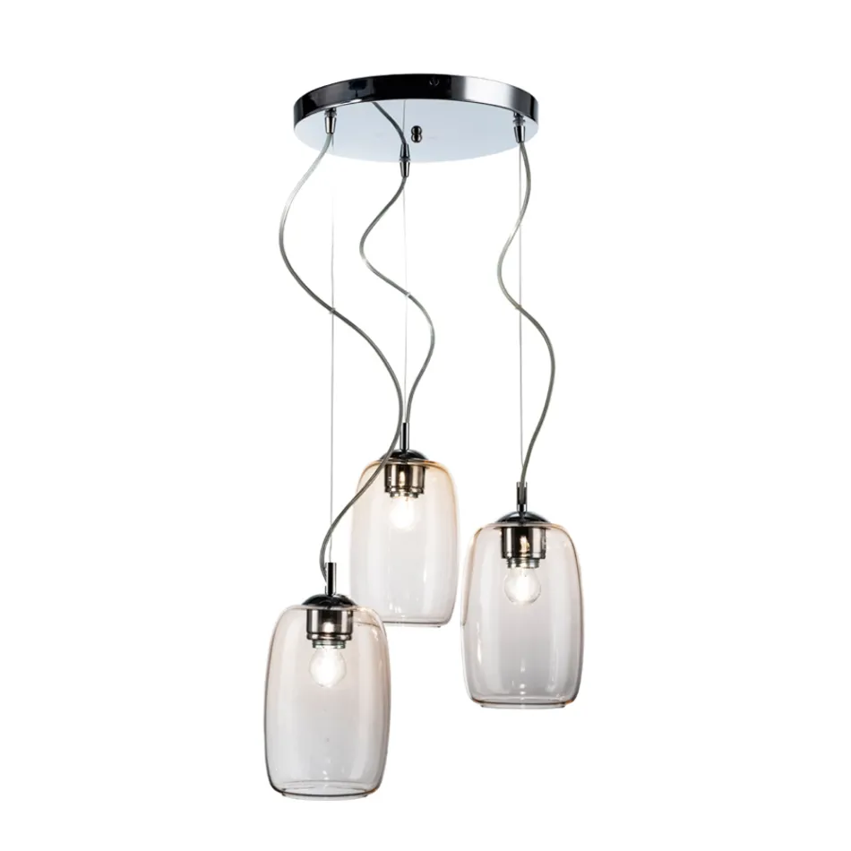 Lustre à trois lumières avec barre circulaire en verre soufflé, fabriqué en Italie - Soffio Viadurini