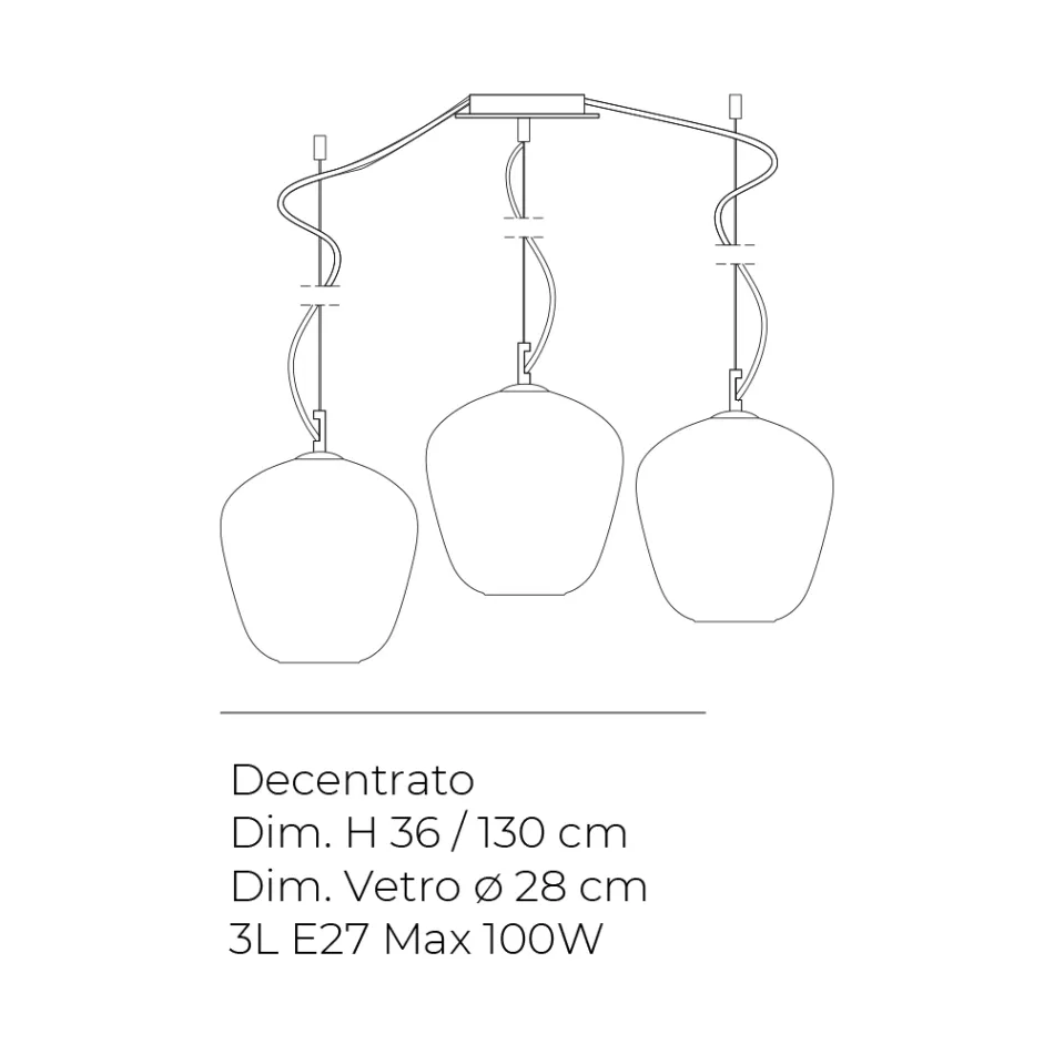 Grand lustre décentré à trois lumières en verre soufflé, fabriqué en Italie - Elisia Viadurini