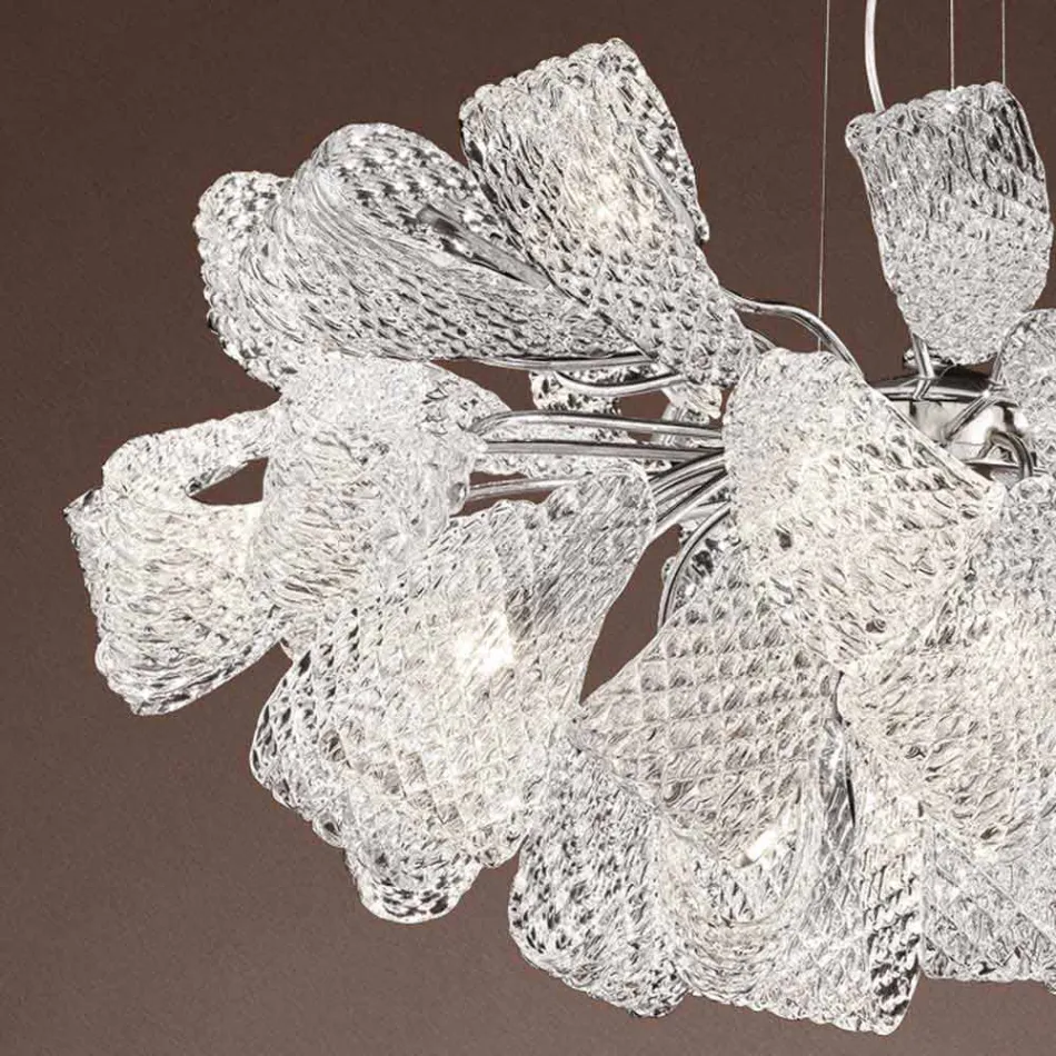 Lustre Artisan à 21 Lumières en Verre Vénitien, Fabriqué en Italie - Diamonique Viadurini