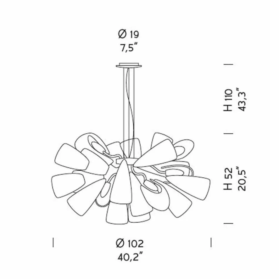 Lustre Artisan à 21 Lumières en Verre Vénitien, Fabriqué en Italie - Diamonique Viadurini