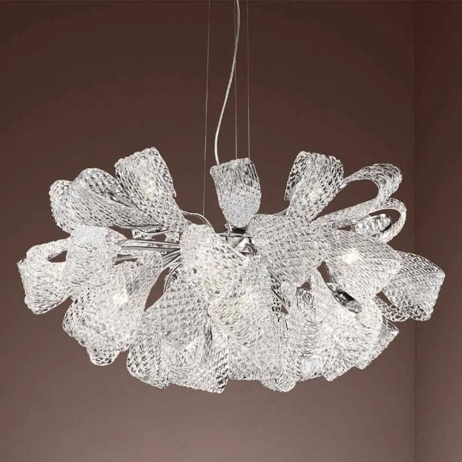 Lustre Artisan à 21 Lumières en Verre Vénitien, Fabriqué en Italie - Diamonique Viadurini