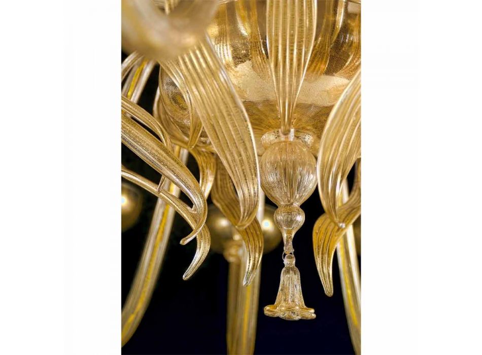 Lustre artisanal avec 28 lumières en verre vénitien et or fabriqué en Italie - Regina Viadurini