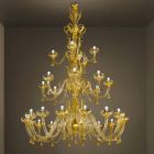 Lustre artisanal avec 28 lumières en verre vénitien et or fabriqué en Italie - Regina Viadurini