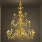 Lustre artisanal avec 28 lumières en verre vénitien et or fabriqué en Italie - Regina Viadurini
