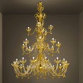Lustre artisanal en verre vénitien et or avec 28 lumières fabriqué en Italie - Regina