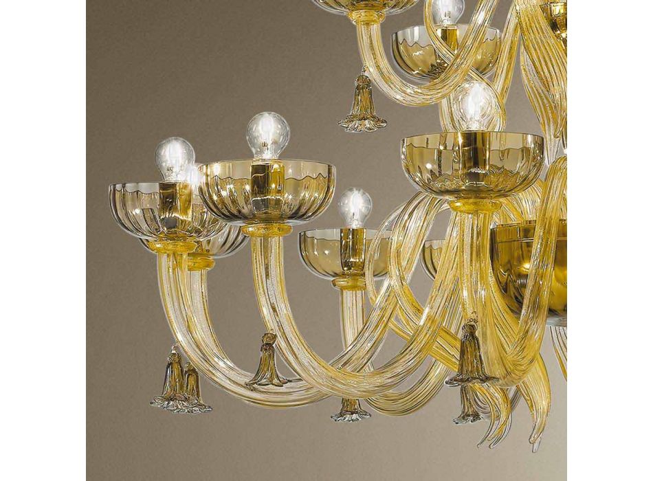 Lustre artisanal à 18 lumières en verre de Venise, fabriqué en Italie - Regina Viadurini