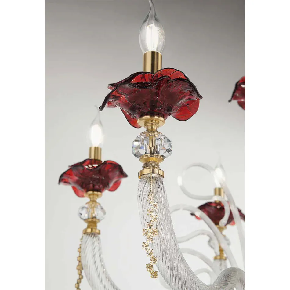 Lustre classique 12 lumières en verre soufflé Détails floraux - Bluminda Viadurini