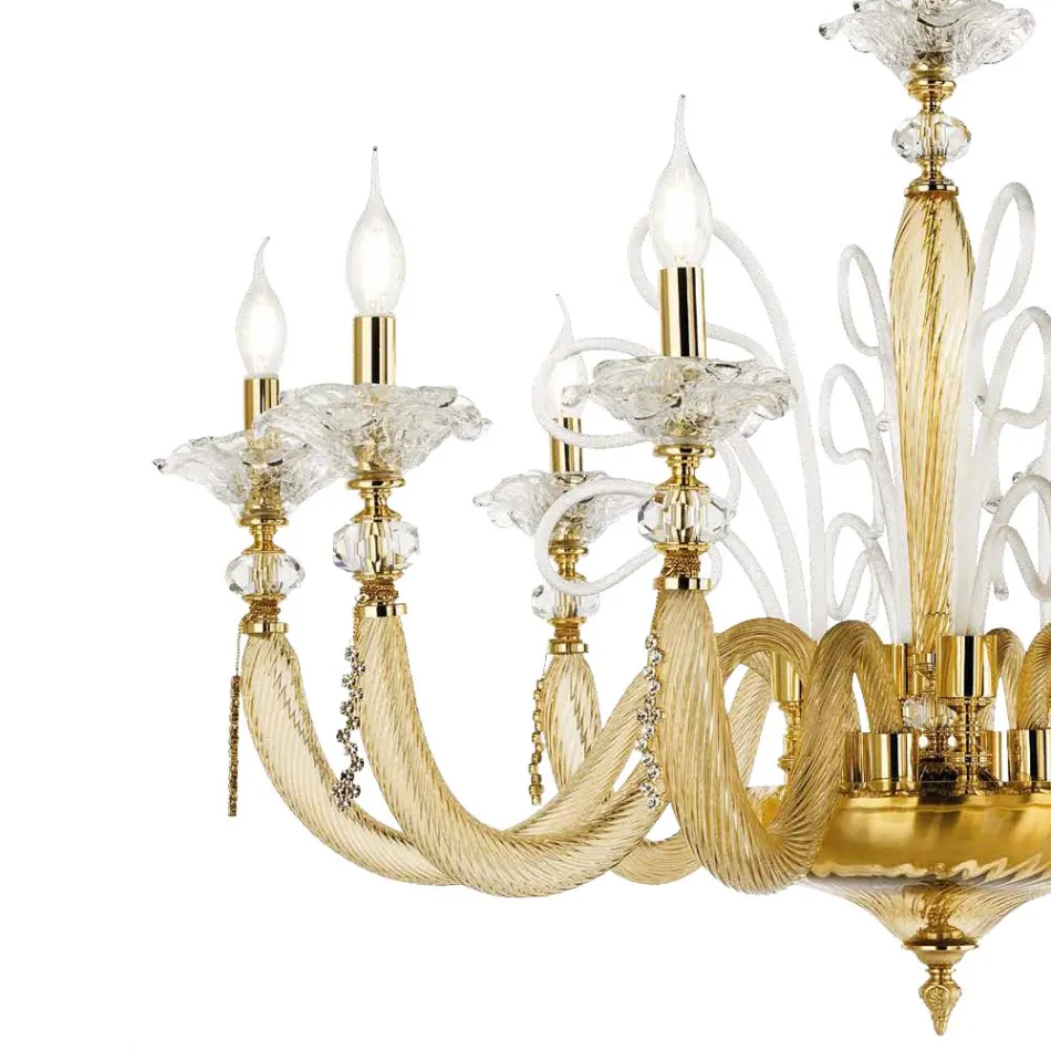 Lustre classique 16 lumières en verre soufflé Détails floraux - Bluminda Viadurini