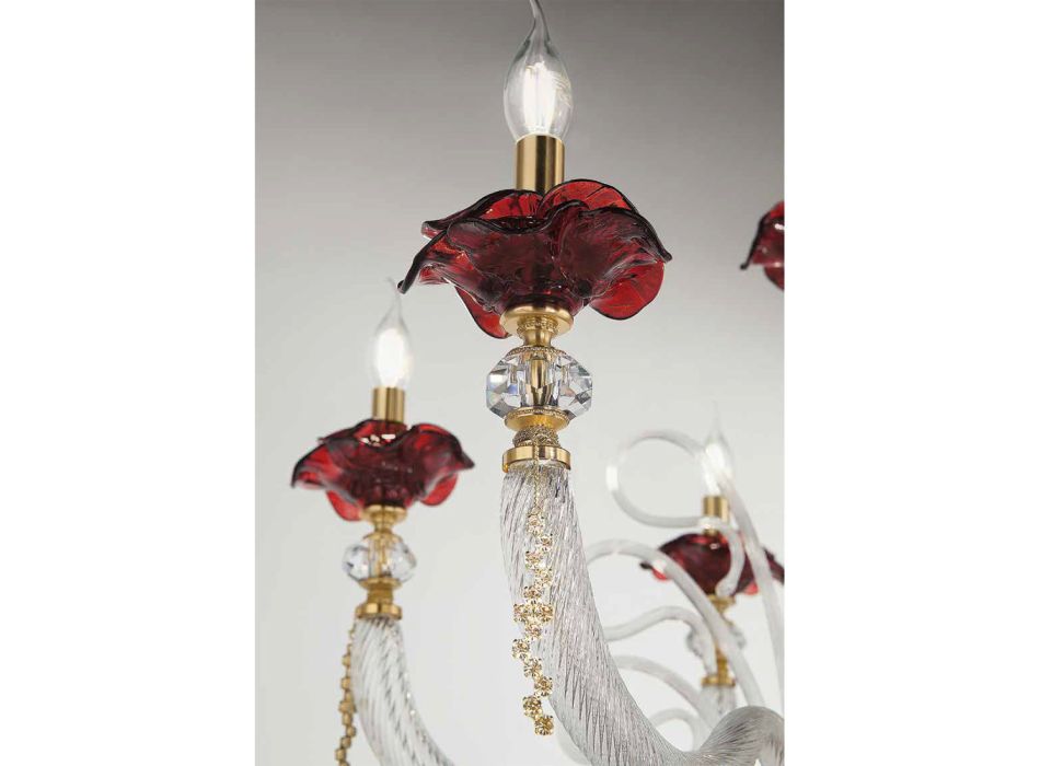 Lustre classique 16 lumières en verre soufflé Détails floraux - Bluminda Viadurini