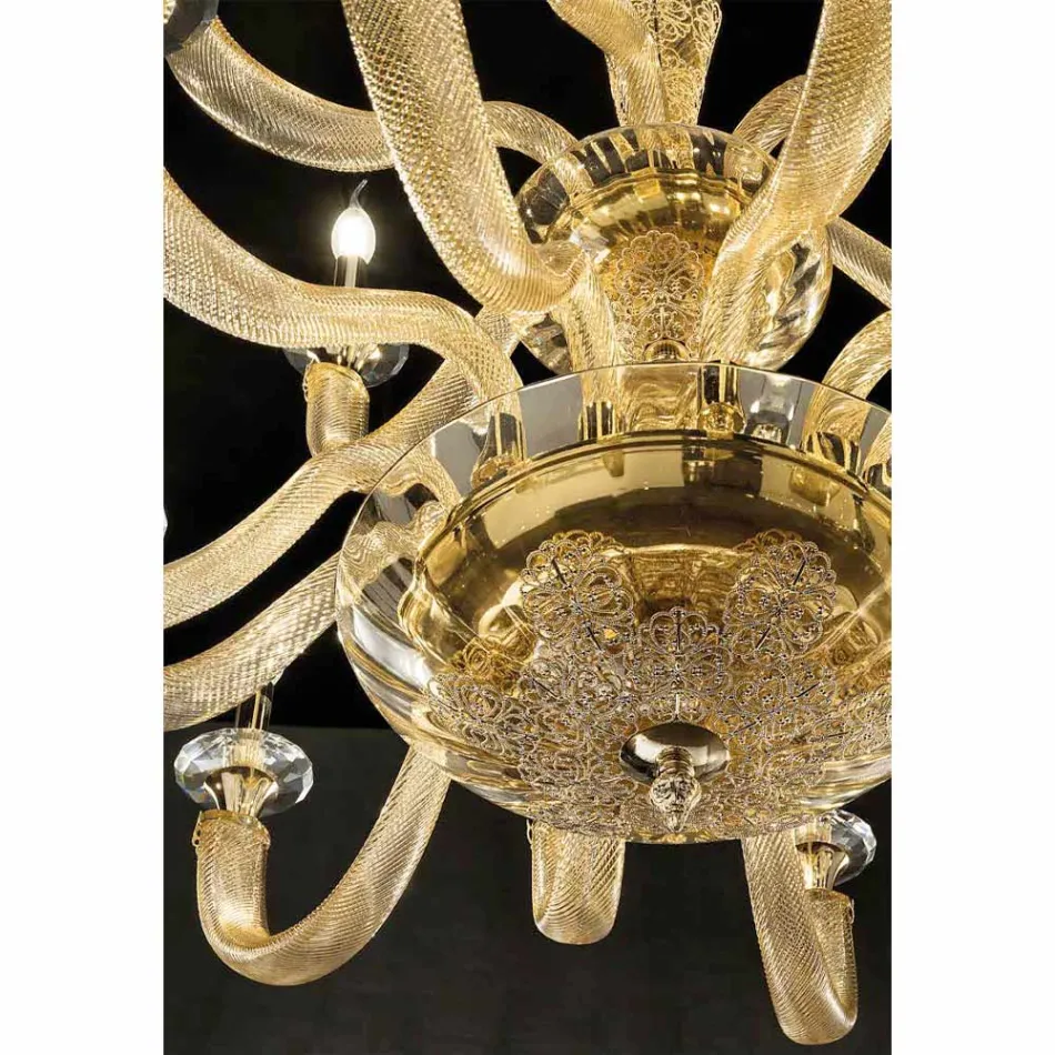 Lustre Classique 18 Lumières en Verre et Cristaux Artisanal - Magrena Viadurini