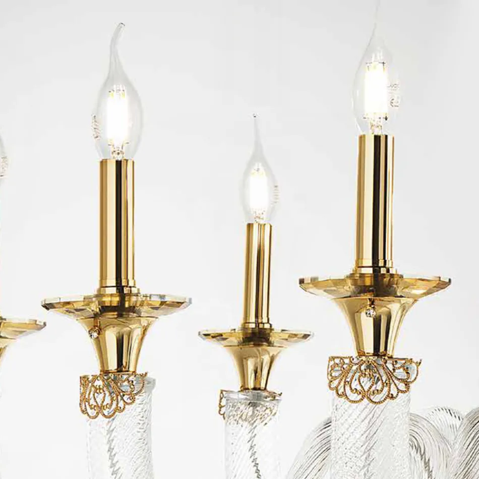 Lustre Classique 18 Lumières en Verre et Cristaux Artisanal - Magrena Viadurini