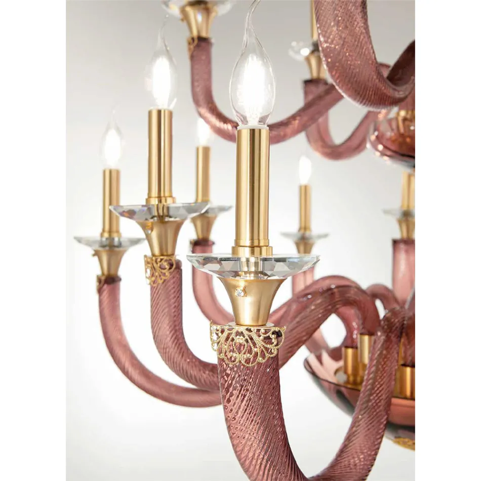 Lustre Classique 18 Lumières en Verre et Cristaux Artisanal - Magrena Viadurini