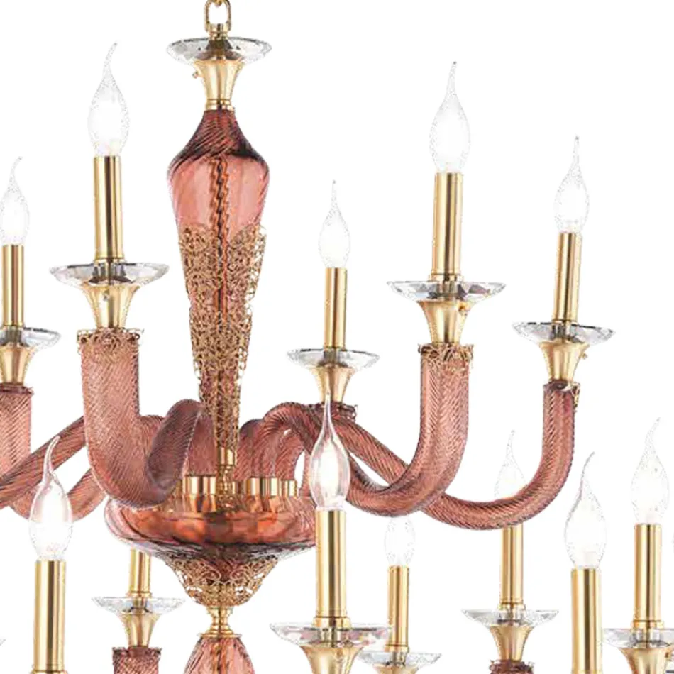 Lustre Classique 18 Lumières en Verre et Cristaux Artisanal - Magrena Viadurini