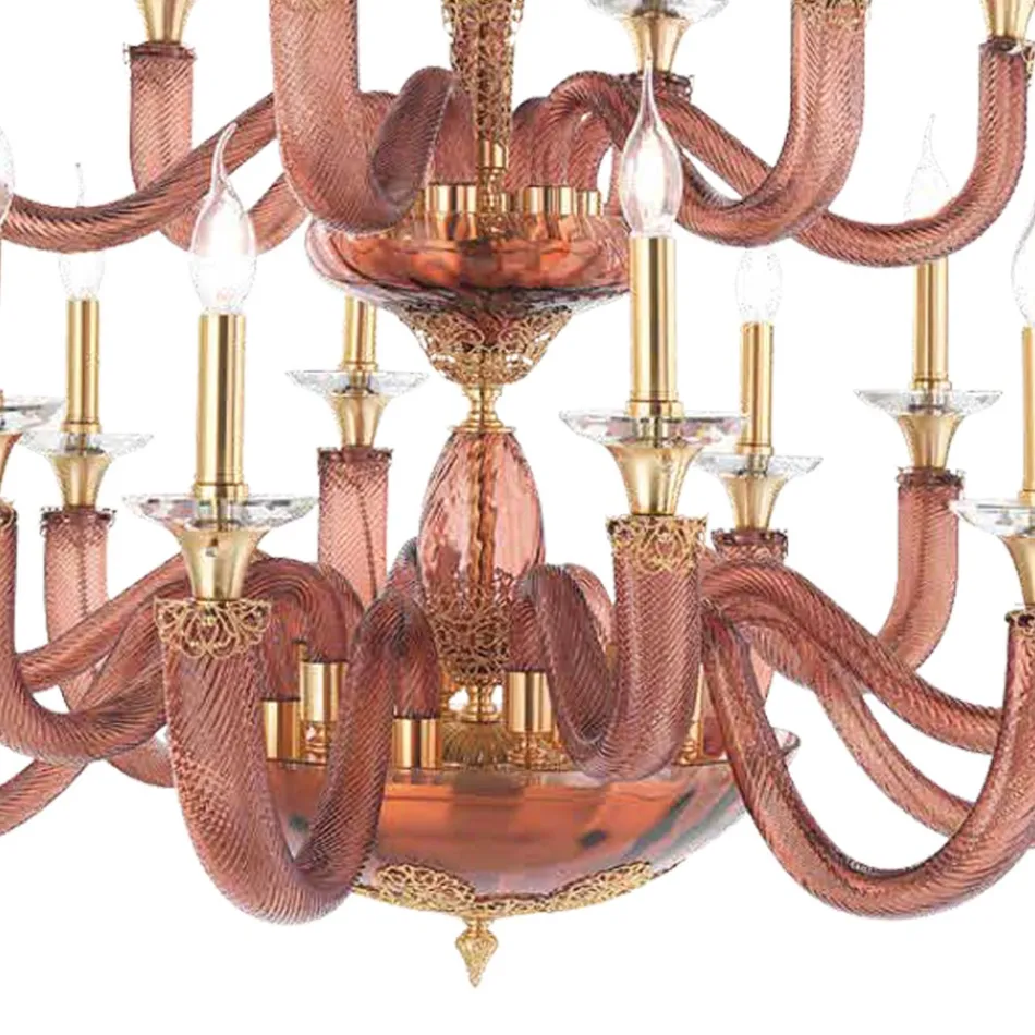 Lustre Classique 18 Lumières en Verre et Cristaux Artisanal - Magrena Viadurini