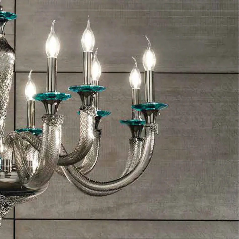 Lustre Classique 18 Lumières en Verre et Cristaux Artisanal - Magrena Viadurini