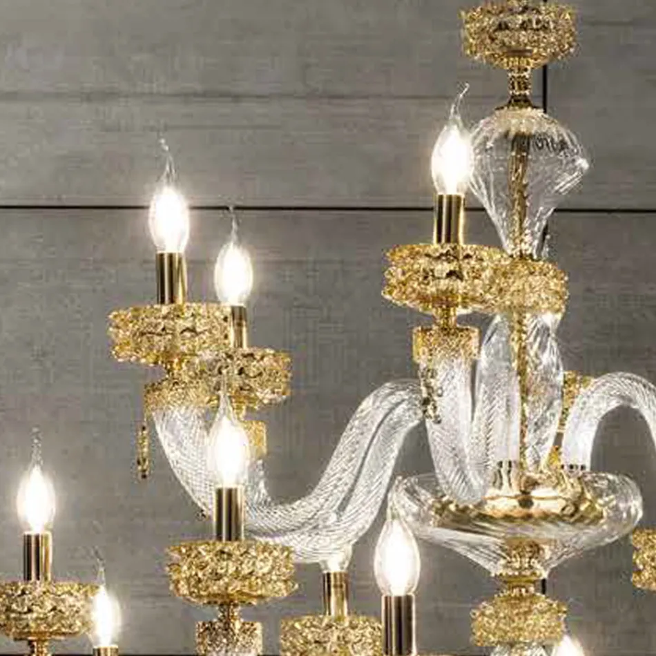 Lustre classique 30 lumières en verre artisanal de luxe italien - Saline Viadurini