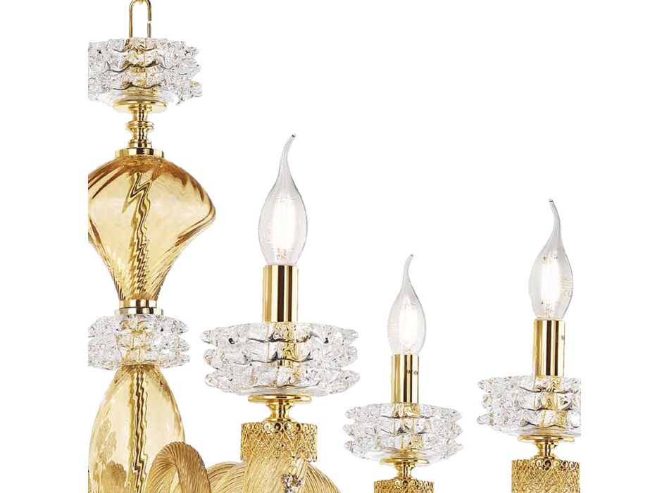 Lustre classique à 6 lumières en verre artisanal de luxe italien - Saline Viadurini