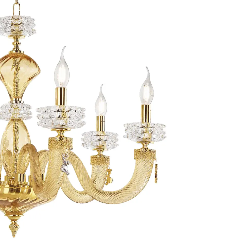 Lustre classique à 6 lumières en verre artisanal de luxe italien - Saline Viadurini