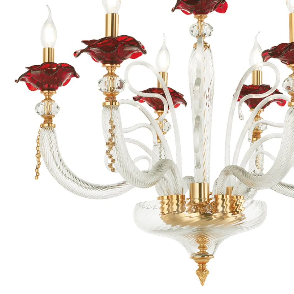 Lustre classique en verre soufflé à 6 lumières Détails floraux - Bluminda Viadurini