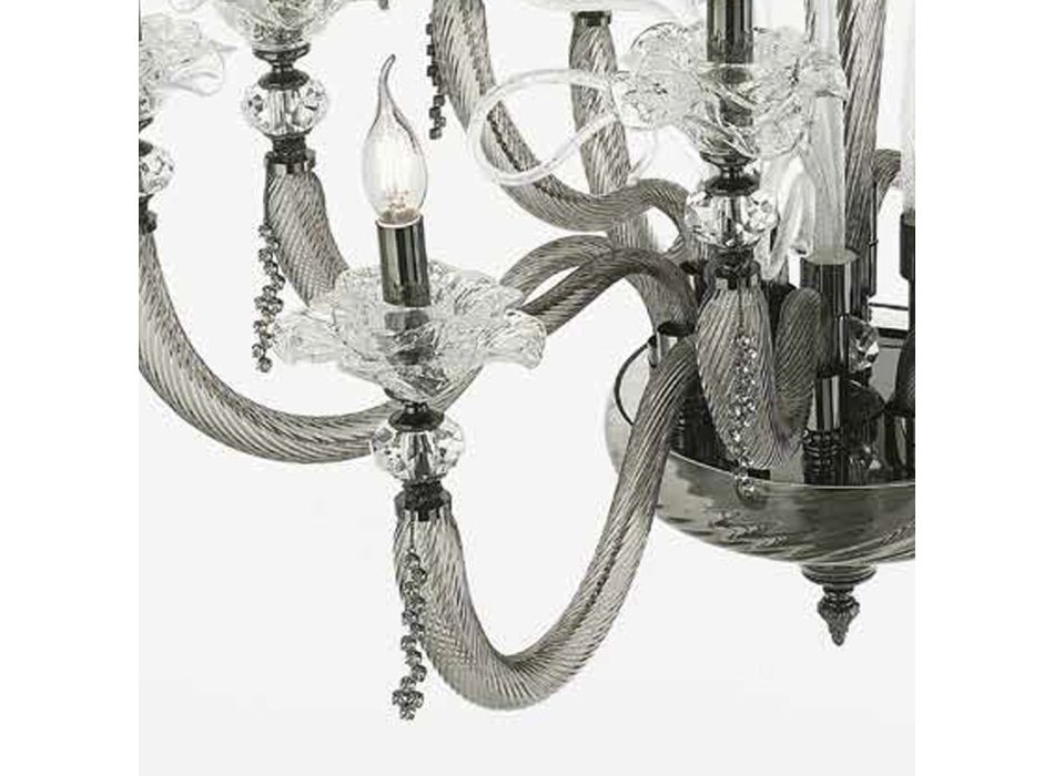 Lustre classique en verre soufflé à 6 lumières Détails floraux - Bluminda Viadurini