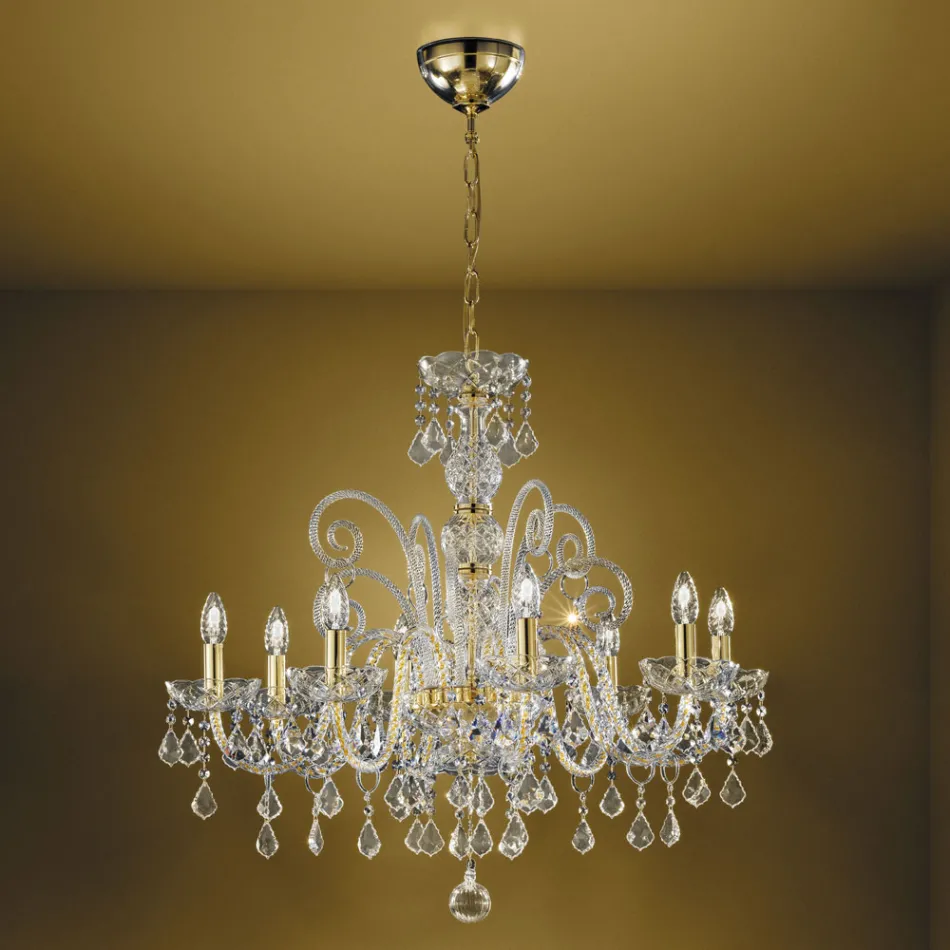 Lustre Classique 8 Lumières en Verre Vénitien Fabriqué en Italie - Florentin Viadurini