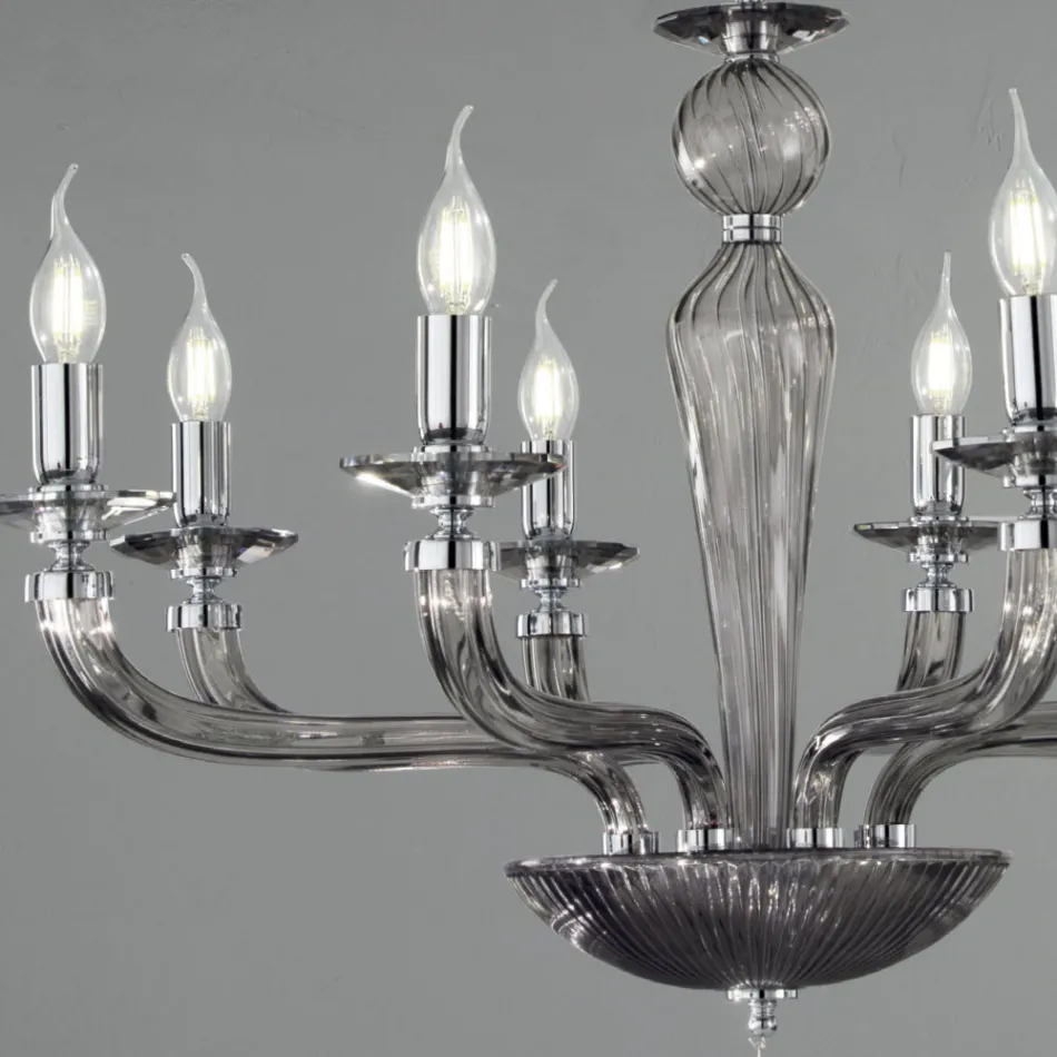 Lustre Rigaton en verre et métal fait main classique à 8 lumières - Fievole Viadurini