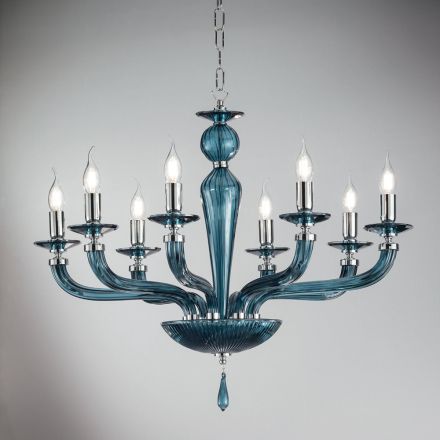 Lustre Rigaton en verre et métal fait main classique à 8 lumières - Fievole Viadurini