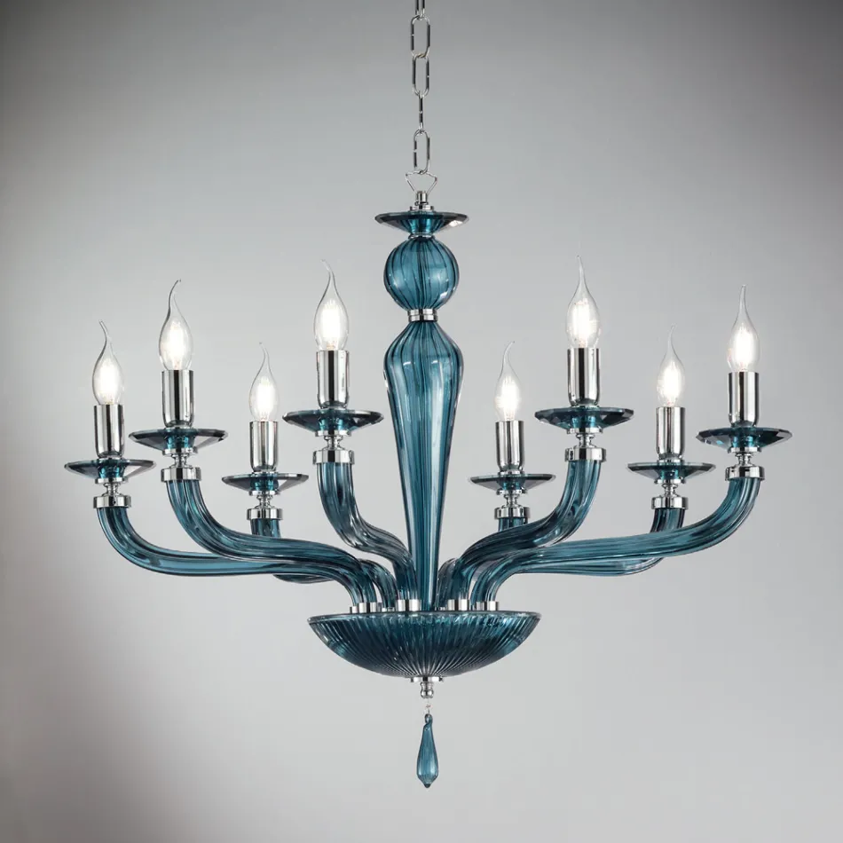 Lustre Rigaton en verre et métal fait main classique à 8 lumières - Fievole Viadurini