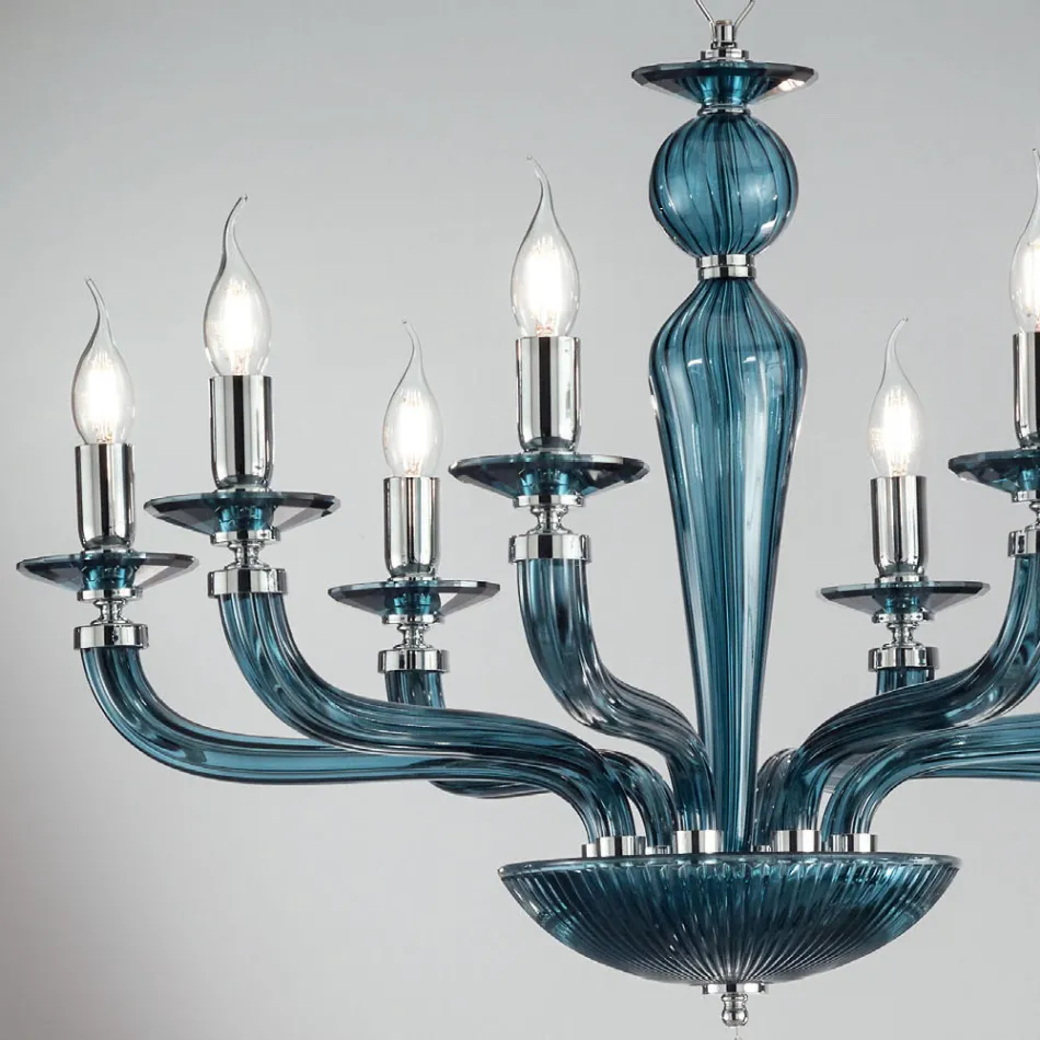 Lustre Rigaton en verre et métal fait main classique à 8 lumières - Fievole Viadurini