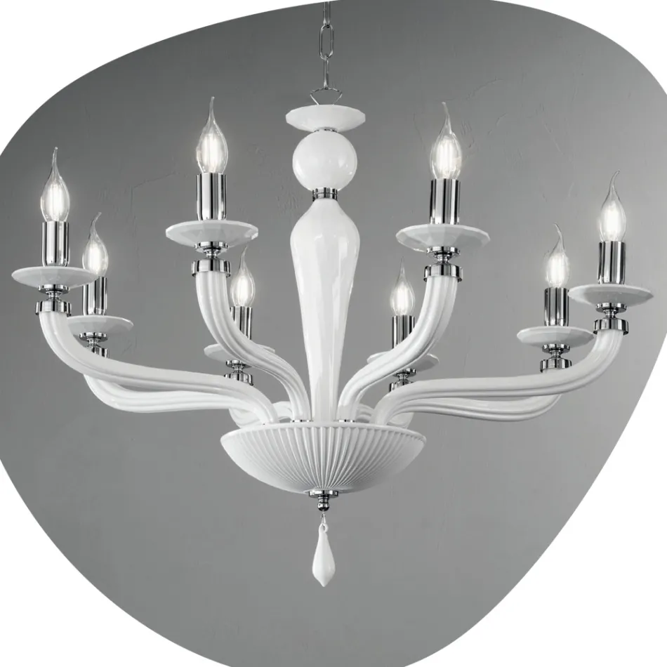 Lustre Rigaton en verre et métal fait main classique à 8 lumières - Fievole Viadurini