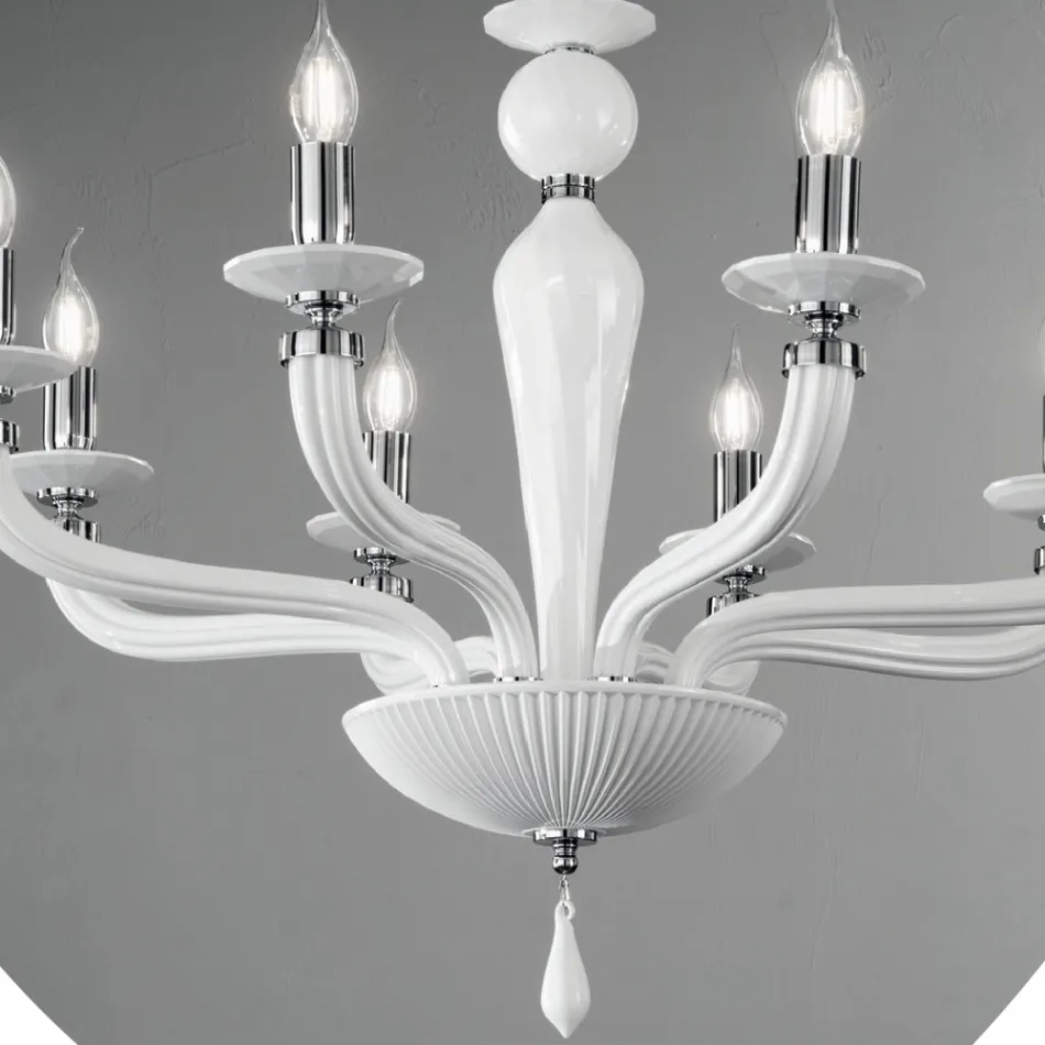 Lustre Rigaton en verre et métal fait main classique à 8 lumières - Fievole Viadurini