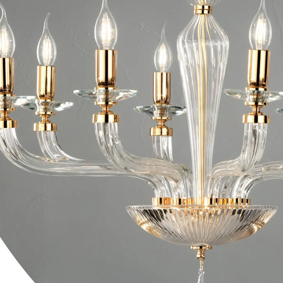 Lustre Rigaton en verre et métal fait main classique à 8 lumières - Fievole Viadurini
