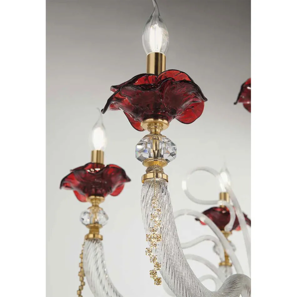 Lustre classique 8 lumières en verre soufflé Détails floraux - Bluminda Viadurini
