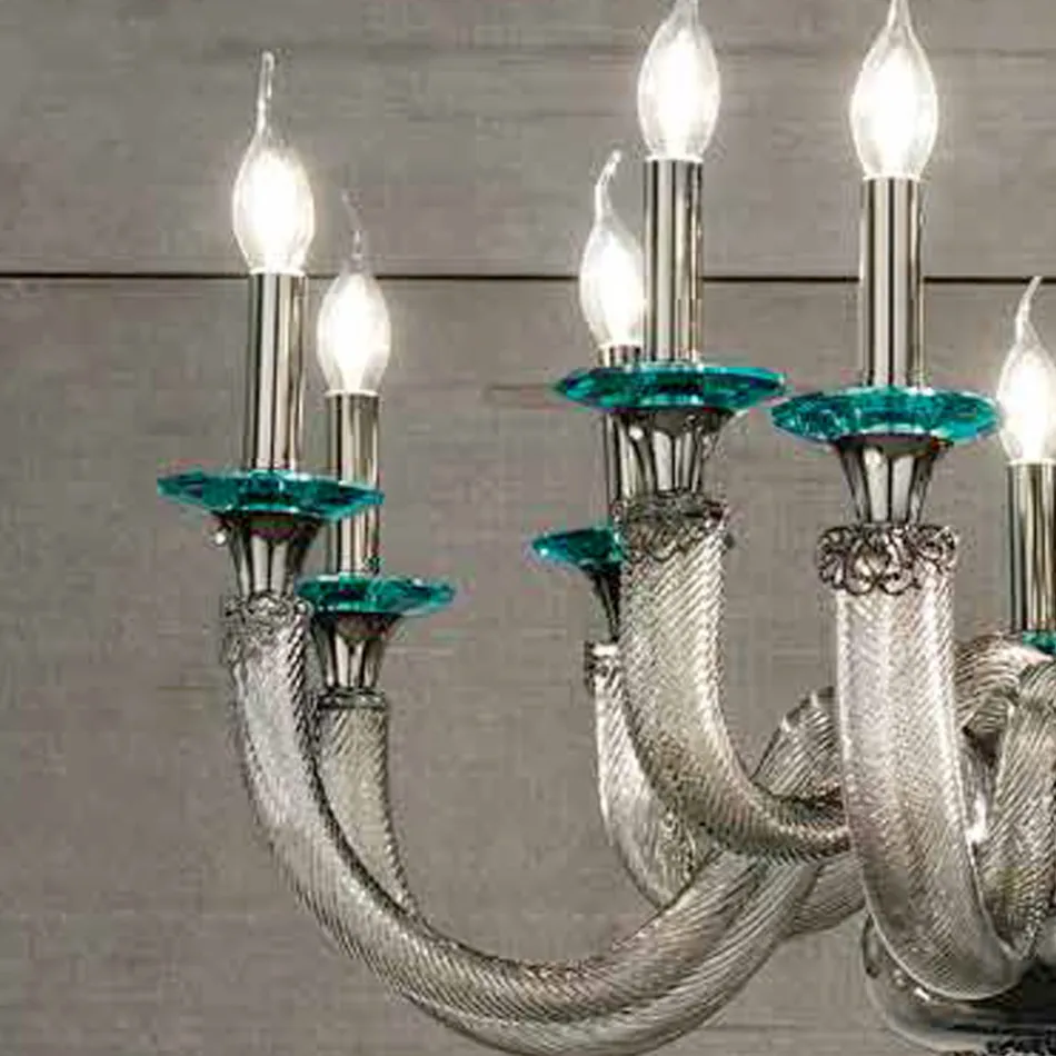 Lustre classique à 8 lumières en verre artisanal et cristaux - Magrena Viadurini