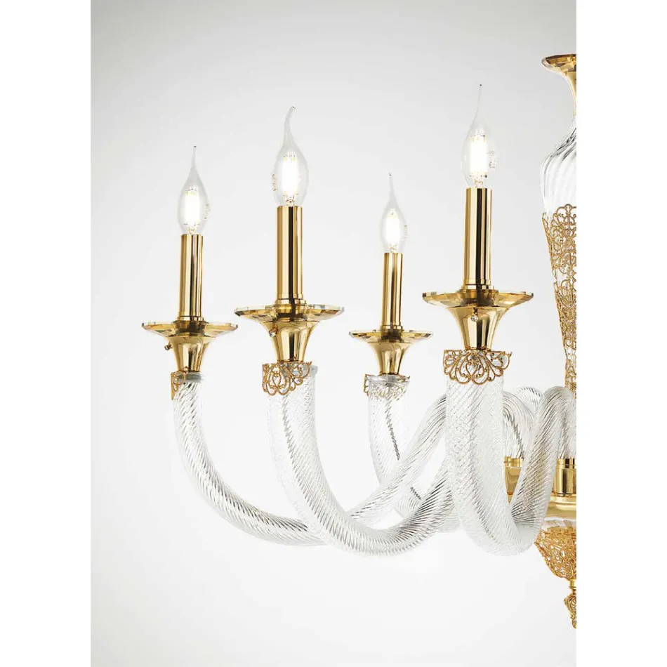 Lustre classique à 8 lumières en verre artisanal et cristaux - Magrena Viadurini