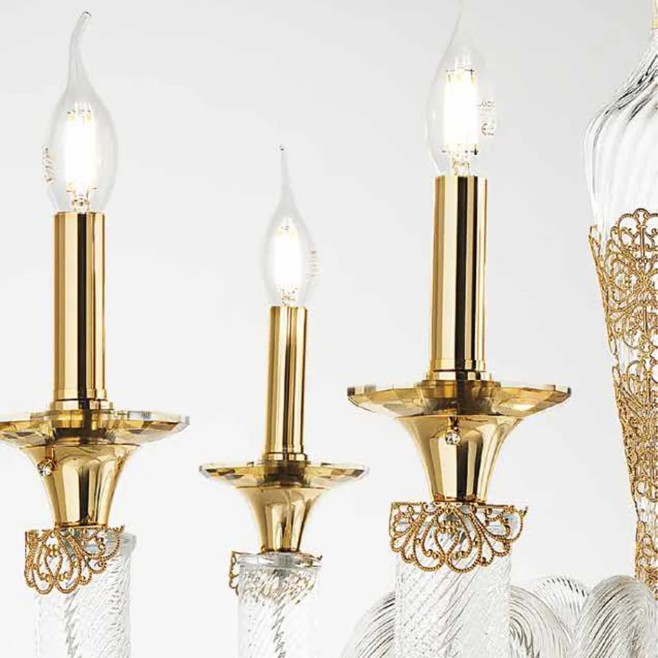 Lustre classique à 8 lumières en verre artisanal et cristaux - Magrena Viadurini