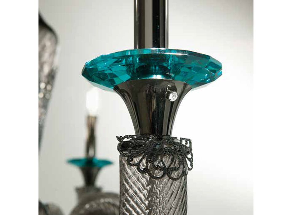 Lustre classique à 8 lumières en verre artisanal et cristaux - Magrena Viadurini