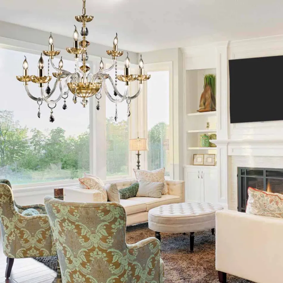 desgin lustre classique 9 lumières et verre fin CRISallo Viadurini